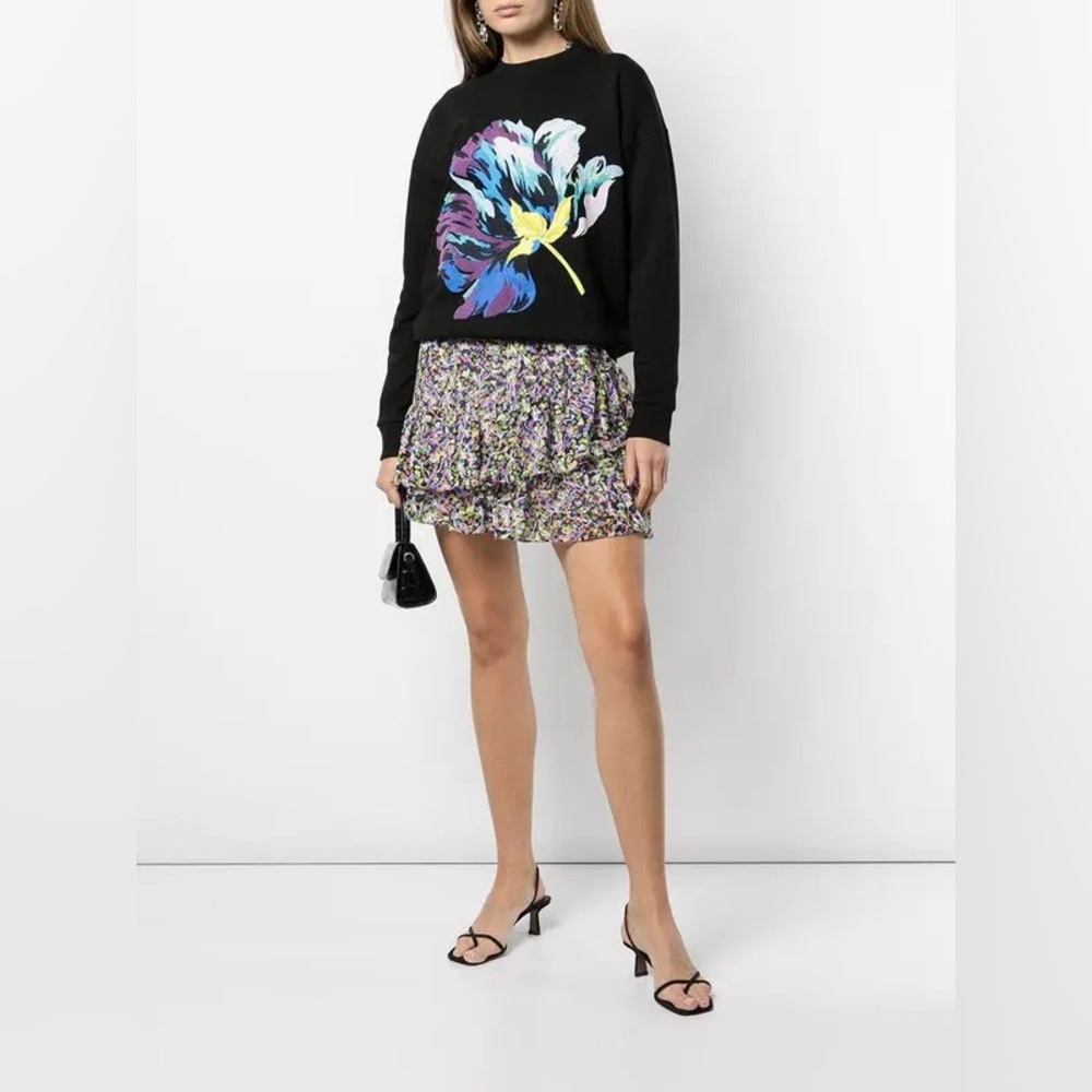 TED BAKER Black Shiylo Flower-print Cotton-jersey Hoody Sweatshirt Size Small